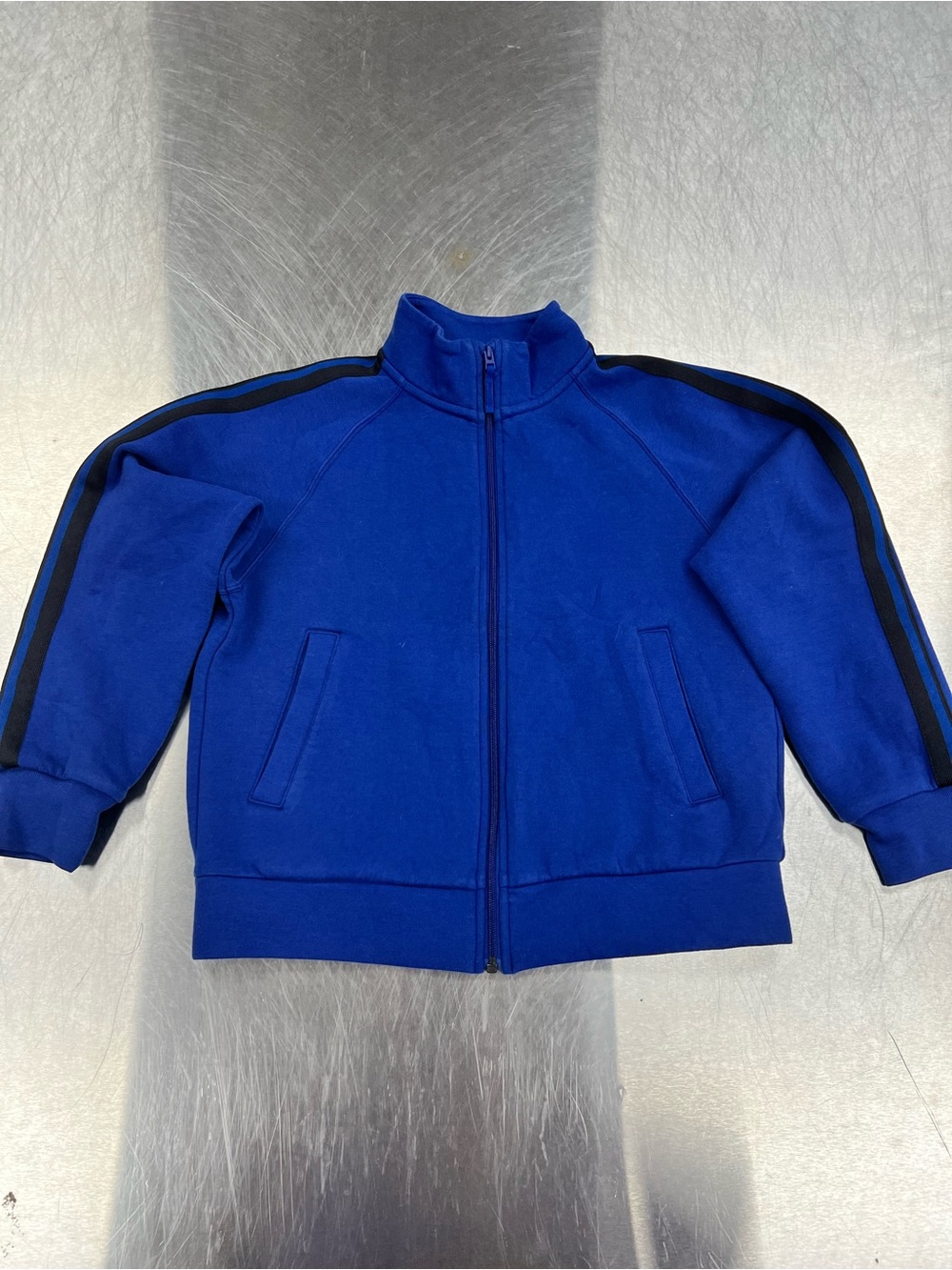 Uniqlo Royal Blue Kids Zip-Up Track Jacket with Black Stripes size 130